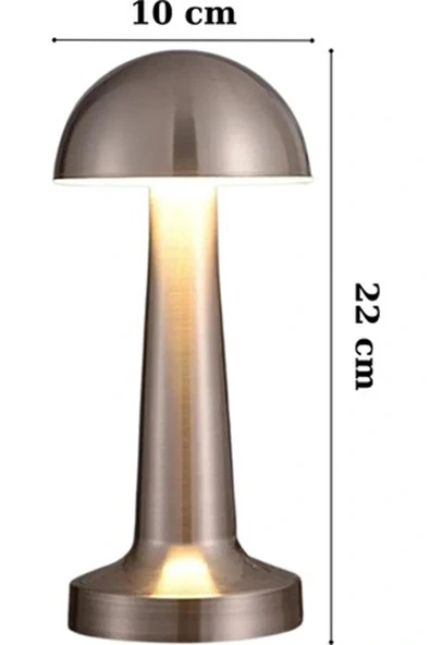 Krom Renk Şarjlı LED Masa Lambası Type-C Girişli Dokunmatik 3 Işık Modlu Gece Aydınlatması - 5