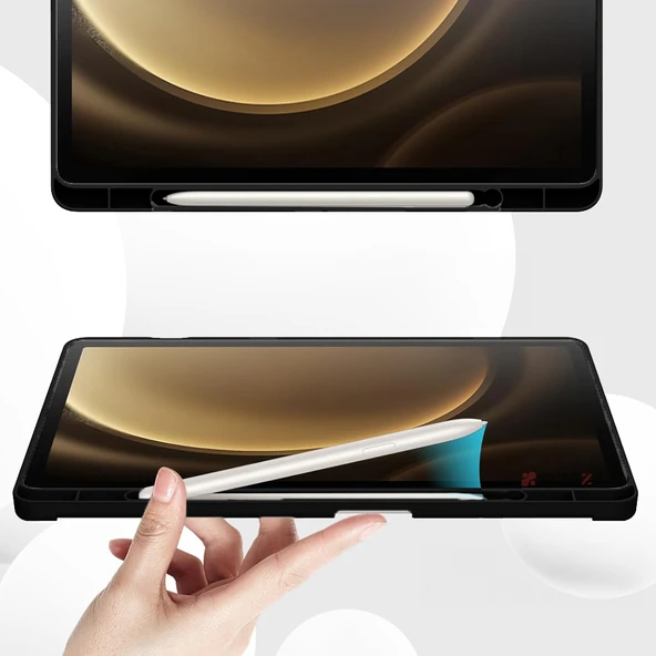 Samsung Galaxy Tab S10 Plus X820 12.4 İnç Kılıf Premium Silikon Kalem Bölmeli Smart Case  Siyah - Resim 2
