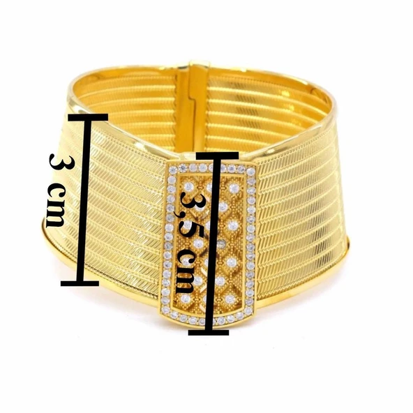 22 Altın Altın Kaplama Taşlı 9 Sıra Trabzon Kelepçe Bilezik - Resim 4