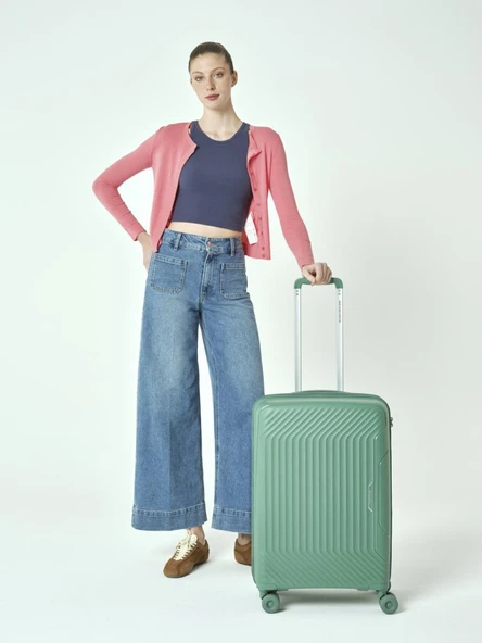 Benetton Trolley Valiz Yeşil Orta Boy 14BNT8001-02-YŞL - Resim 2