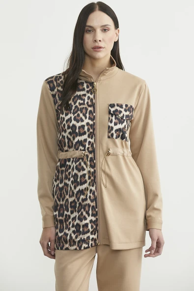 Leopar Kombinli Scuba Tunik Eşofman Takım - Bej - Resim 3