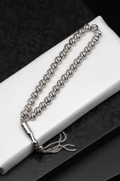 925 Ayar 99'lu Gümüş Tesbih 7 mm Küre Kesim ürün görseli 1