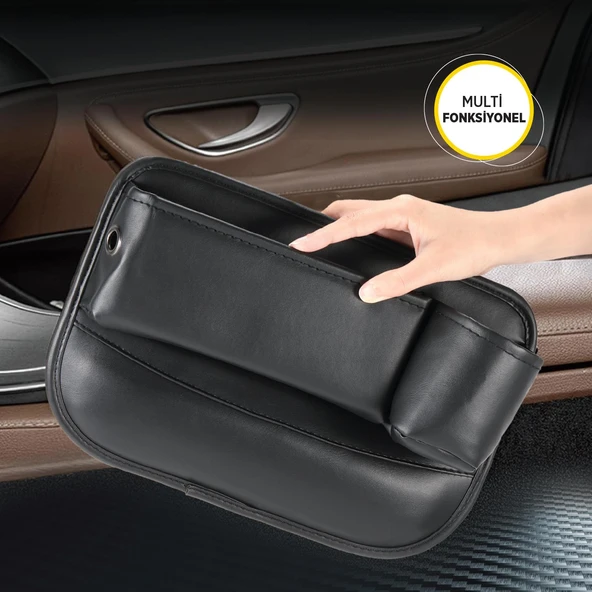 Space24 SP133 Araç İçi Koltuk Yanı Organizeri Bardaklık ve Telefon Şarj Girişli Siyah