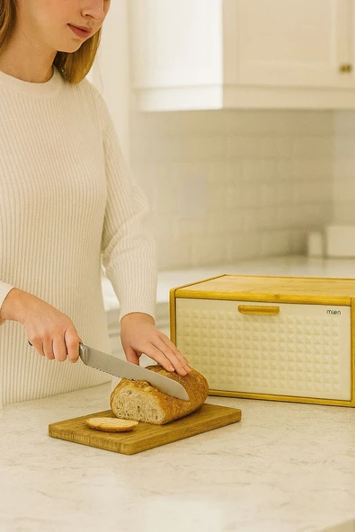 Lux Bej Bambu Kapaklı Ekmek Kutusu & Ekmek Sepeti ürün görseli