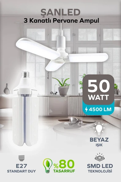 3 Kanatlı Pervane 50W Ampul Beyaz Işık-1 Adettir ürün görseli