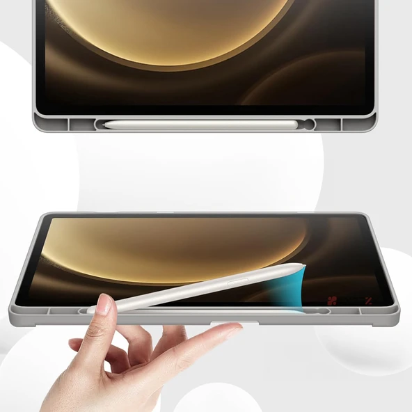 Samsung Galaxy Tab S9 Plus X810 12.4 İnç Kılıf Premium Silikon Kalem Bölmeli Smart Case  Gri - Resim 2