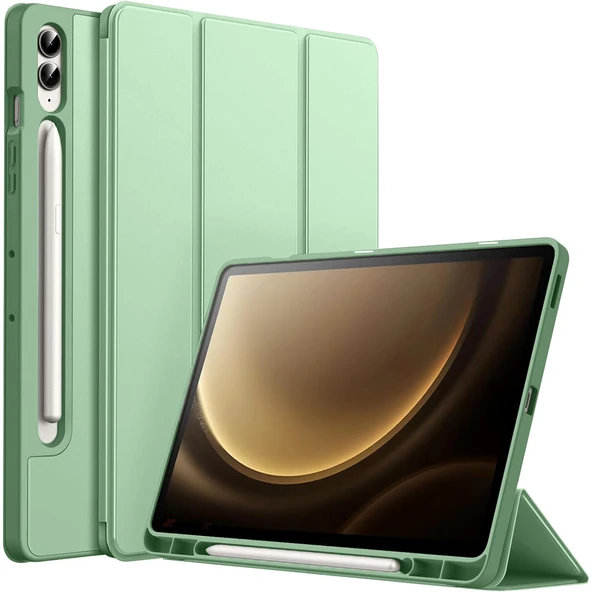 Samsung Galaxy Tab S9 Fe Plus X610 12.4 İnç Kılıf Premium Silikon Kalem Bölmeli Smart Case  Yeşil ürün görseli 1