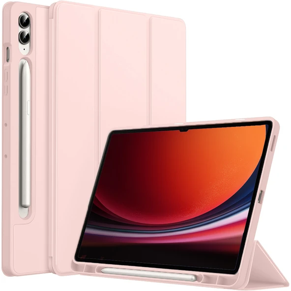 Samsung Galaxy Tab S9 Plus X810 12.4 İnç Kılıf Premium Silikon Kalem Bölmeli Smart Case  Pembe ürün görseli 1