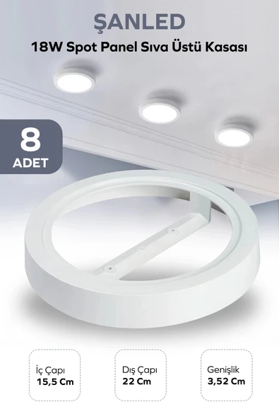 18W SPOT PANEL BEYAZ SIVA ÜSTÜ KASASI 8 Adet ürün görseli