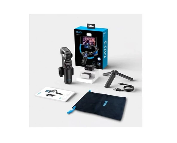 M03 3 Eksenli Telefon Gimbalı - Kamera Takip Özellikli, LED Işık + Dahili Mikrofonlu Vlog Çekim Seti - Resim 4