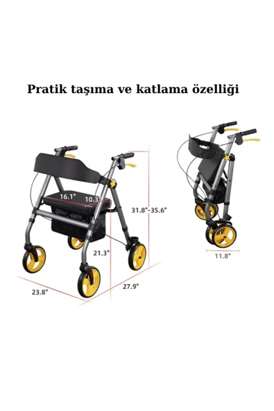 POYLİN Ekonomik Rollatör | Katlanabilir Yapı, Oturma Alanı, Frenli Tekerlekli P581 - 6