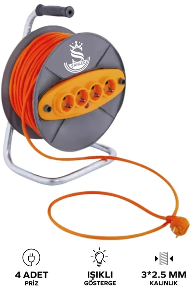 Makaralı 3x2,5 mm 4 Prizli Seyyar Kablo 40 Metre - 4