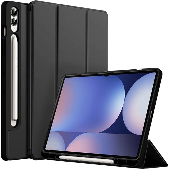Samsung Galaxy Tab S10 Plus X820 12.4 İnç Kılıf Premium Silikon Kalem Bölmeli Smart Case  Siyah ürün görseli