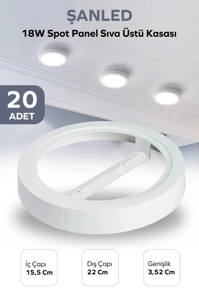 18W SPOT PANEL BEYAZ SIVA ÜSTÜ KASASI 20 Adet