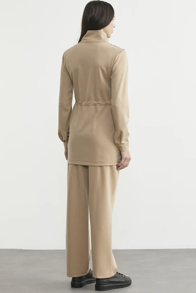 Leopar Kombinli Scuba Tunik Eşofman Takım - Bej - Resim 6