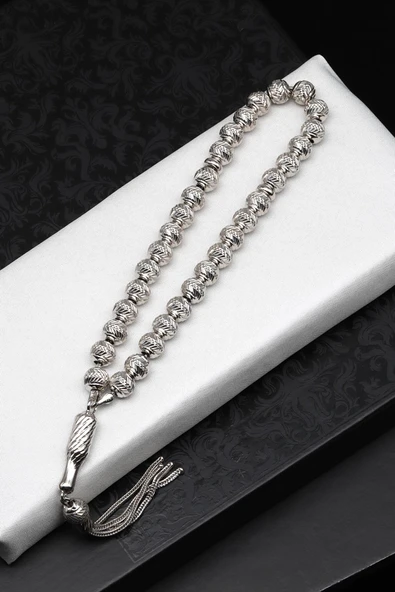 925 Ayar Gümüş Tesbih 7 x 8 mm Küre Kesim ürün görseli 1