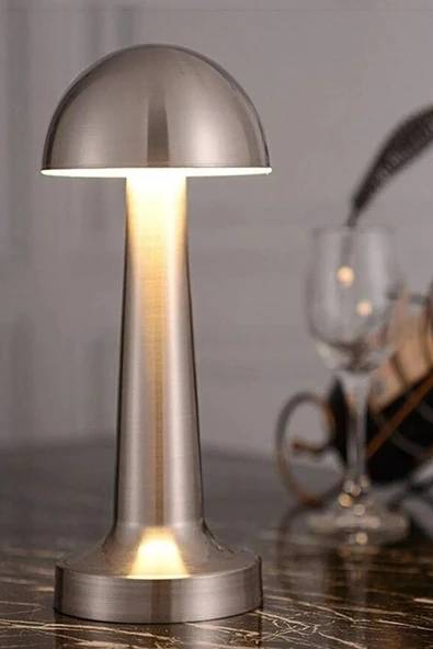 Krom Renk Şarjlı LED Masa Lambası Type-C Girişli Dokunmatik 3 Işık Modlu Gece Aydınlatması - 4