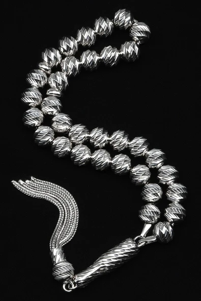 925 Ayar 99'lu Gümüş Tesbih 7 mm Küre Kesim - Resim 2