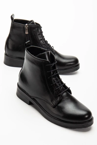 165-225 Siyah Yanki Bağcıklı Fermuarlı Günlük Kadın Bot - 5