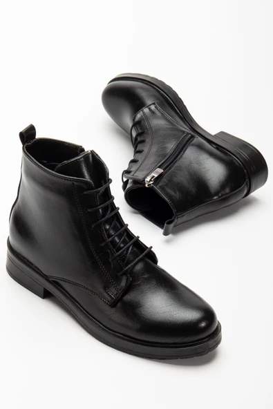 165-225 Siyah Yanki Bağcıklı Fermuarlı Günlük Kadın Bot - 4