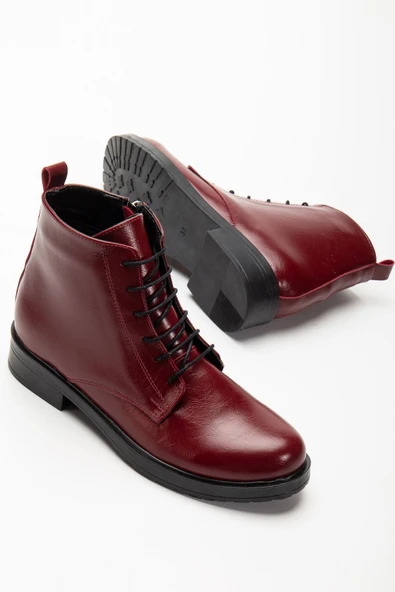 165-225 Bordo Yanki Bağcıklı Fermuarlı Günlük Kadın Bot - 4