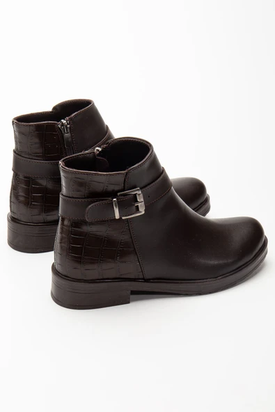 165-204/1 Kahve Kroko Toka Aksesuarlı Fermuarlı Günlük Kadın Bot - 5