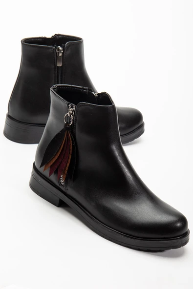 165-205 Siyah Cilt Yaprak Desenli Fermuarlı Günlük Kadın Bot - 4