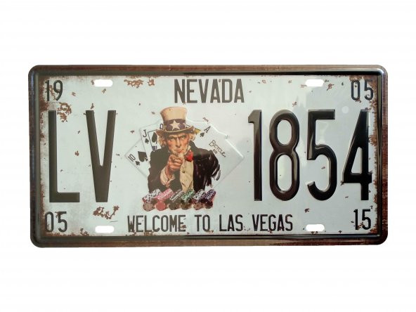Nevada Las Vegas Temalı  Metal Plaka 15x30 cm Metal Tablo Duvar Süs