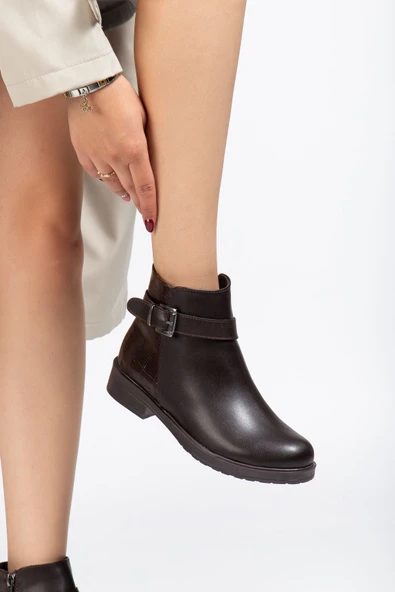 165-204/1 Kahve Kroko Toka Aksesuarlı Fermuarlı Günlük Kadın Bot - 3