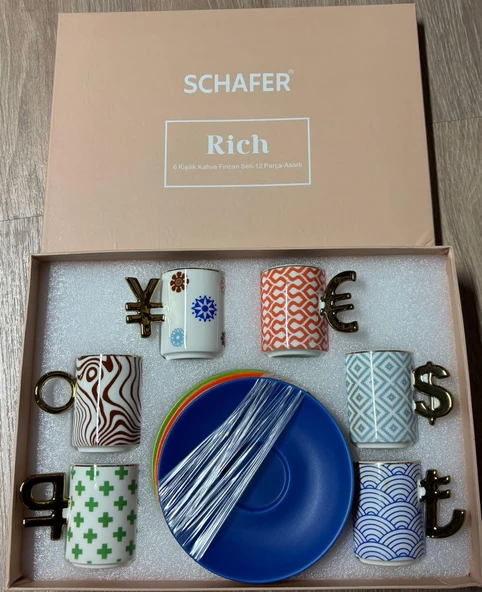 Schafer Rich 6 Kişilik Kahve Fincan Takımı 12 Prç - Asorti02 ürün görseli 1