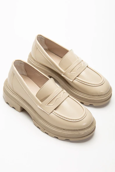 746-759 Bej Yanki Yüksek Tabanlı Loafer Ayakkabı - 4