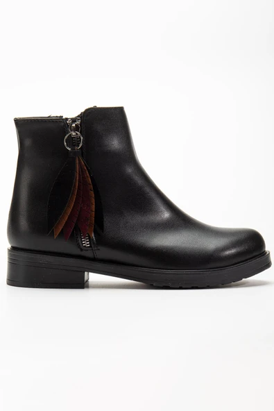 165-205 Siyah Cilt Yaprak Desenli Fermuarlı Günlük Kadın Bot - 5