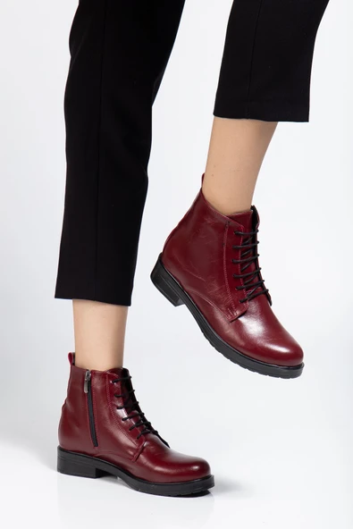 165-225 Bordo Yanki Bağcıklı Fermuarlı Günlük Kadın Bot - 2