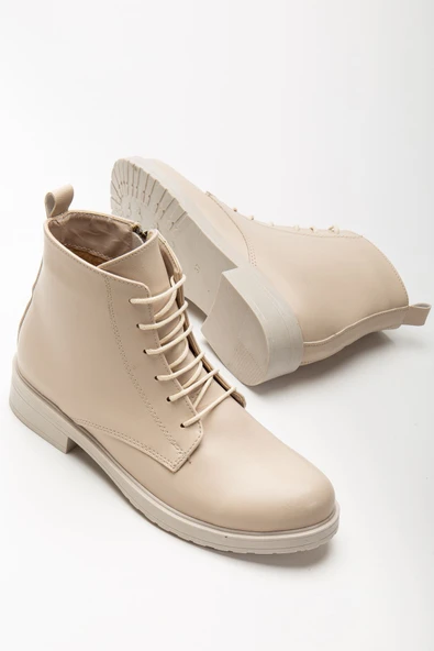 165-225 Bej Cilt Bağcıklı Fermuarlı Günlük Kadın Bot