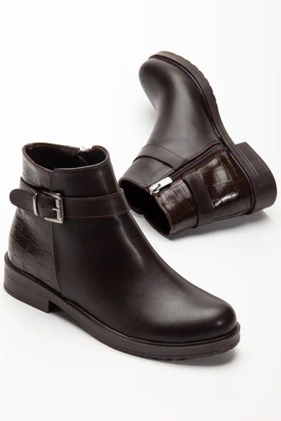 165-204/1 Kahve Kroko Toka Aksesuarlı Fermuarlı Günlük Kadın Bot - 4