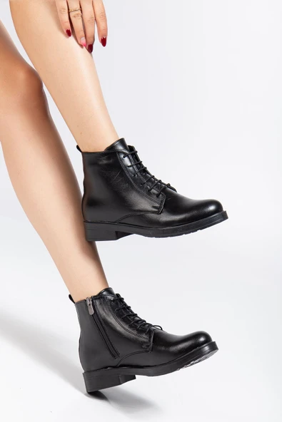 165-225 Siyah Yanki Bağcıklı Fermuarlı Günlük Kadın Bot