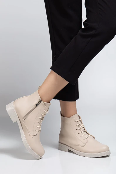 165-225 Bej Cilt Bağcıklı Fermuarlı Günlük Kadın Bot - 4