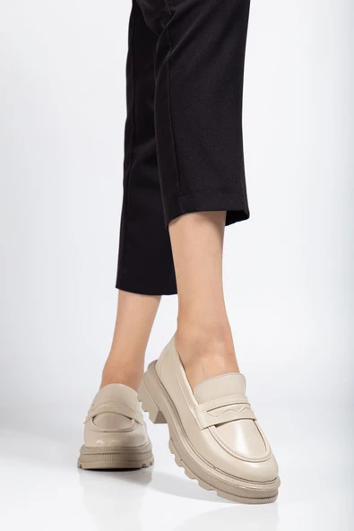 746-759 Bej Yanki Yüksek Tabanlı Loafer Ayakkabı - 3