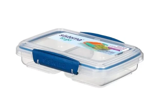 Sistema To Go 2 Bölmeli Saklama Kabı, 350 Ml, Bpsız Mikrodalga ve Bulaşık Makinesi Uyumlu, Şeffaf Mavi Kapaklı - 3