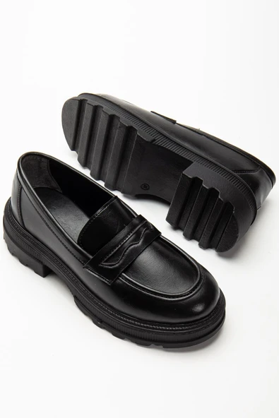 746-759 Siyah Yanki Yüksek Tabanlı Loafer Ayakkabı - 5