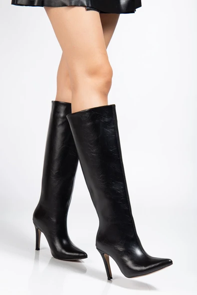 SYT-2004 Siyah Kırışık Rugan Günlük Bayan Çizme - 3