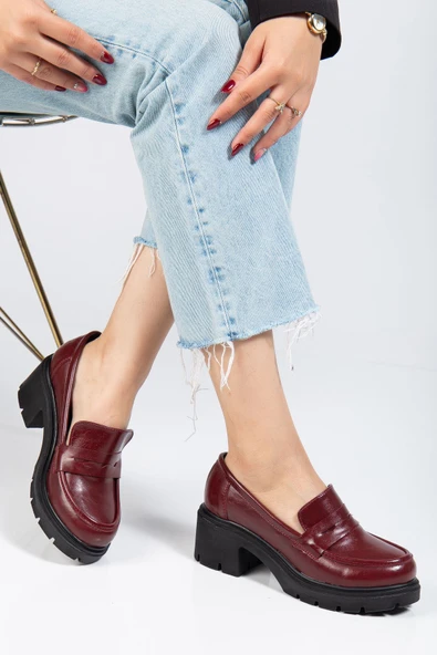 746-759 Bordo Yanki Yüksek Tabanlı Loafer AyakkabI