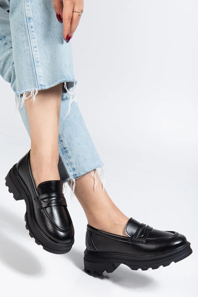 746-759 Siyah Yanki Yüksek Tabanlı Loafer Ayakkabı