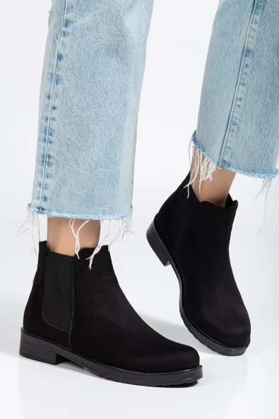 165-230 Siyah Süet Lastikli Günlük Kadın Bot - 3