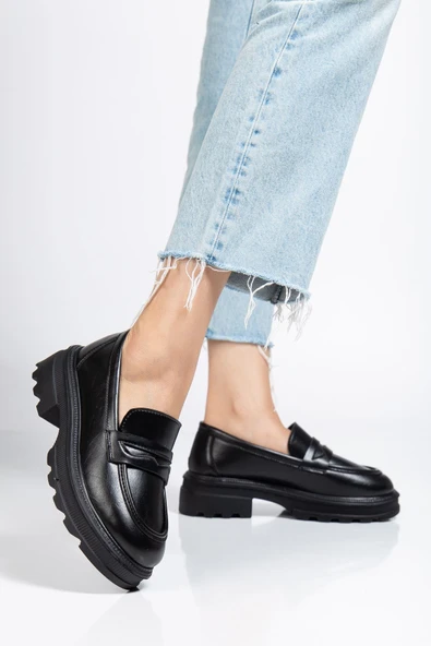 746-759 Siyah Yanki Yüksek Tabanlı Loafer Ayakkabı - 3