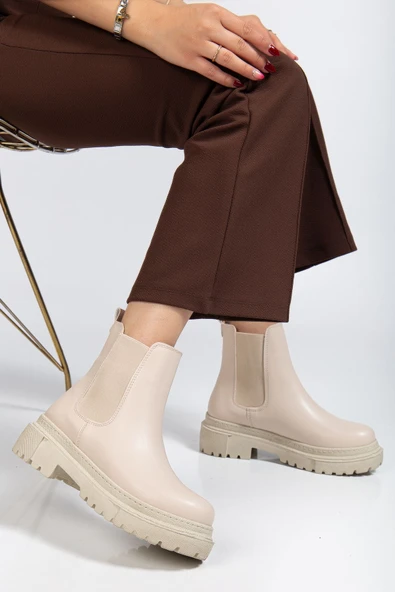 812-2137 Bej Lastikli Günlük Kadın Bot - 2