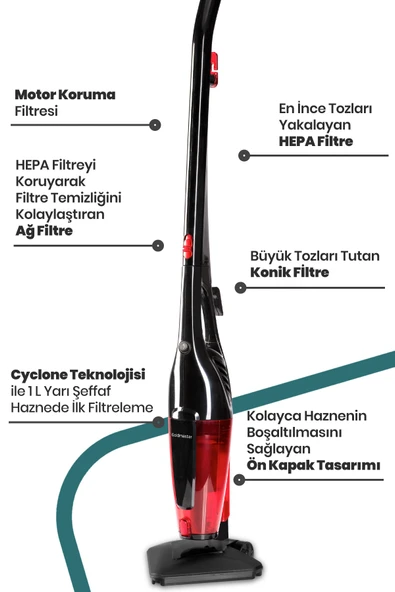 Goldmaster GM-7545 Joker Kırmızı Dikey Elektrikli Süpürge - Resim 5