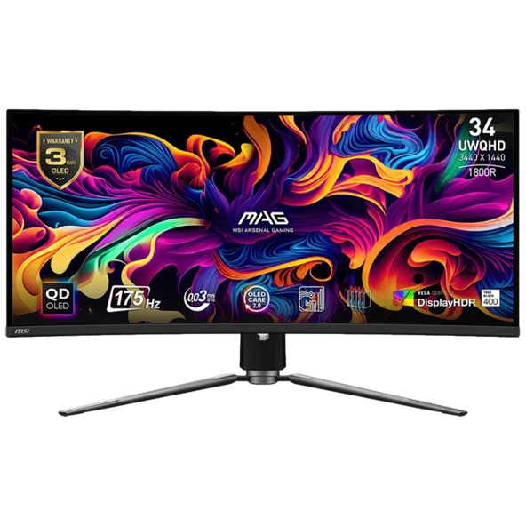 MSI MAG 341CQP QD-OLED 34" 0.03 ms WQHD Curved 175 Hz OLED Oyuncu Monitörü