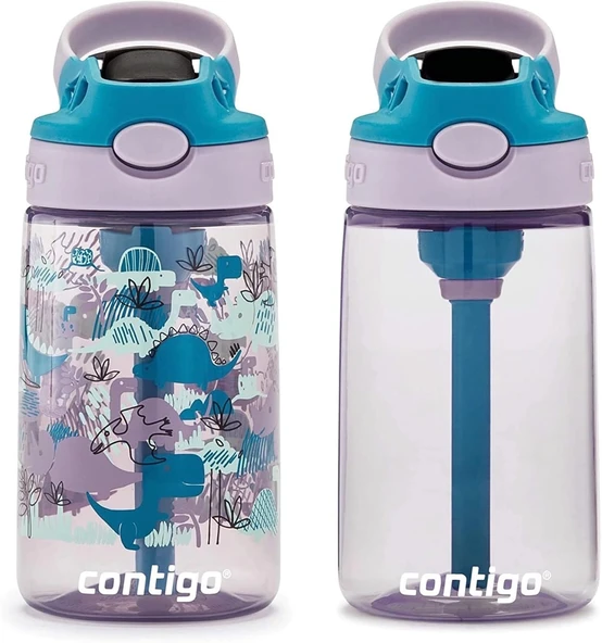 Contigo Yeniden Tasarlanmış Otomatik Ağızlı Çocuk Su Şişesi, 14 oz., Dinolar, 2'li Paket - 2