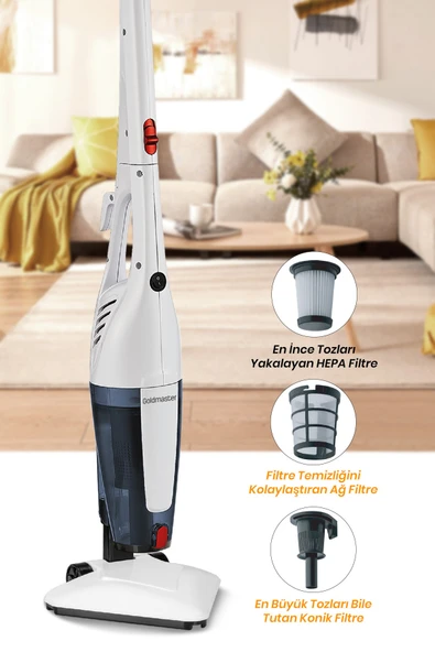 Goldmaster GM-7545 Joker Beyaz Dikey Elektrikli Süpürge - Resim 3